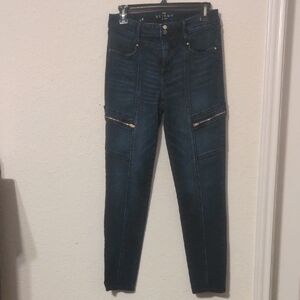 White House Black Market Women's Skinny Dark Blue Jeans w/ Gold Accents. Size 4
